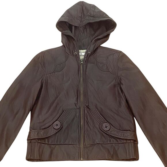 Mike & Chris Women's Genuine Leather Full Zipper Hooded Jacket Size M Brown USA - Picture 6 of 12